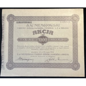 [1923] BIELSKO. S. W. Niemojowski. Fabryka Papieru i Wyrobów z Papieru S.A. Akcja tysiąc marek polskich.