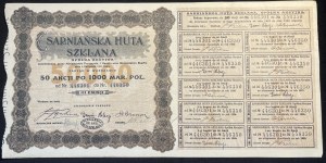[1921] WARSAW. Sarnia Glassworks. 3rd issue. 50 shares of 1000 Polish marks each
