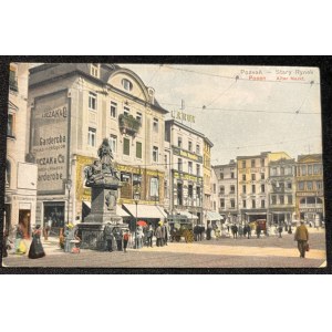 [Pohlednice] Poznaň, náměstí s dnes již neexistujícími činžovními domy [před rokem 1914].
