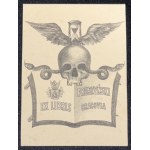 EX LIBRIS belonging to Zenon Pruszyński, with the Rawicz coat of arms and a corpse skull with a winged hourglass [lithograph].