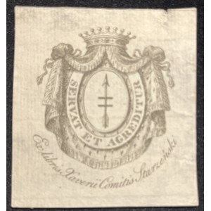 EX LIBRIS avec les armoiries du Renard sur un manteau d'hermine, par le comte de Ksawery Starzeński [gravure sur cuivre].