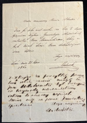Letter from B. Bielawski to K. hr. Stadnicki regarding his book on the sons of Gediminas [Lviv, 1860].