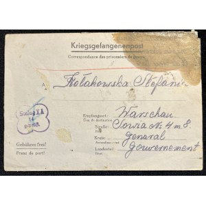 [Dopisy ze zajateckého tábora] Dopis ze Stalagu XA na originálním prázdném listu Kriegsgefangenepost [1940 nebo 1941].