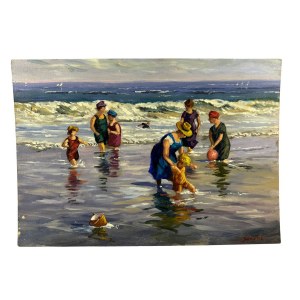 UNIDENTIFIED SIGNATURE, Children playing by the sea