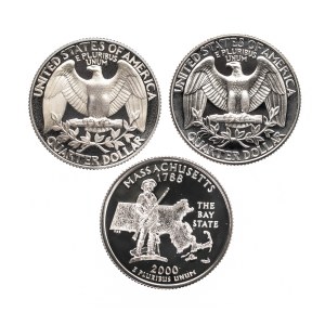 Stany Zjednoczone Ameryki (USA), zestaw 3 ćwierćdolarówek, 1987/2000, Proof