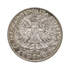 Polen, Zweite Polnische Republik, 5 Zloty 1933, Kopf einer Frau, Warschau
