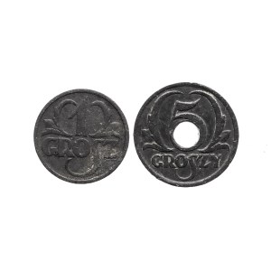 Pologne, gouvernement général (1939-1945), série de pièces de 1 et 5 grosze 1939, Varsovie