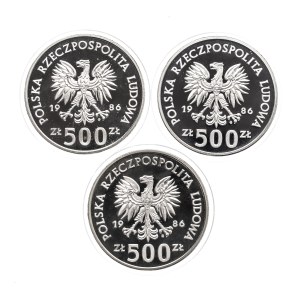 Poland, PRL, set: 500 gold 1986, 13th World Cup - Mexico 86 - 3 pieces.