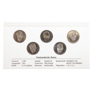 Germany, set of 5 coins 2 marks 1994, Willy Brandt (all mints)