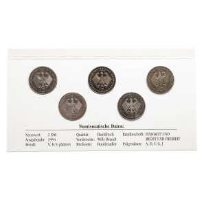Germany, set of 5 coins 2 marks 1994, Willy Brandt (all mints)