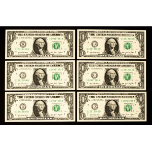 USA, Satz von 6 Scheinen, 6 x $1 2021.