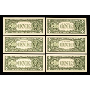 USA, Satz von 6 Scheinen, 6 x $1 2021.