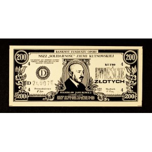 SOLIDARIETÀ, banconota del Fondo della Resistenza, 200 zloty 1987 Kutno, Serie D, Stanisław Jasiukowicz