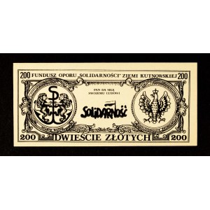 SOLIDARIETÀ, banconota del Fondo della Resistenza, 200 zloty 1987 Kutno, Serie D, Stanisław Jasiukowicz