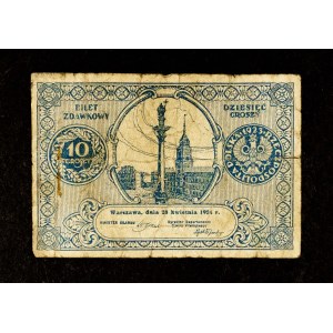Poland, Second Republic, Zdawkowy Ticket 10 groszy, 28.04.1924.
