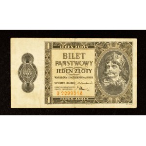 Polska, II Rzeczpospolita, Bilet Państwowy 1 złoty, 1.10.1938. Seria D.