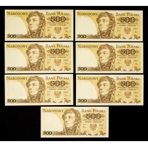 Polsko, PRL, sada 7 x 500 ZŁOTYCH 1.06.1982, série EH, pořadová čísla.