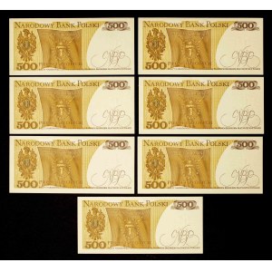 Polsko, PRL, sada 7 x 500 ZŁOTYCH 1.06.1982, série EH, pořadová čísla.