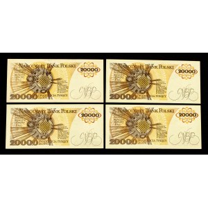 Polen, PRL, Satz von 4 x 20000 ZŁOTYCH 1.02.1989.