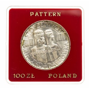 Poľsko, Poľská ľudová republika, 100 zlotých 1966 Mieszko a Dąbrówka - Polovičné kolky, vzorka v striebre