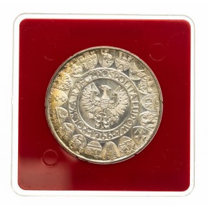 Poľsko, Poľská ľudová republika, 100 zlotých 1966 Mieszko a Dąbrówka - Polovičné kolky, vzorka v striebre
