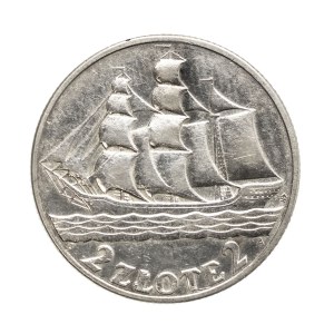 Polsko, Druhá polská republika, 2 zloté 1936, plachetnice, Varšava