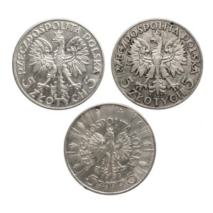 Polen, Zweite Republik, Satz: 5 Gold 1932 (2) und 1936 - 3 Stk.