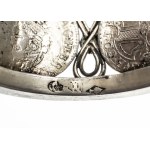 Silver serviette with 17th century 3-carat coins, German workshop after 1884.