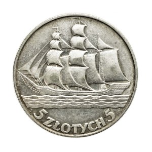 Poland, Second Republic, 5 zlotys 1936, Sailing ship, Warsaw