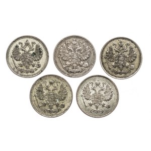 Russie, Nicolas II, série de 5 pièces 10 kopecks 1911-1915