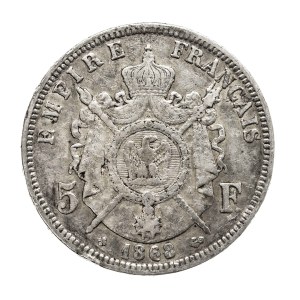 France, Napoleon III , 5 francs 1868 BB, Strasbourg