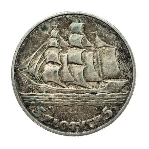Poland, Second Republic, 5 zlotys 1936, Sailing ship, Warsaw