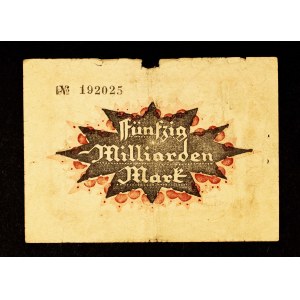 KOLEKCJA ŚLĄSKICH NOTGELDÓW Z CZASÓW HIPERINFLACJI: 50 miliardów marek, Racibórz 20.10.1923.