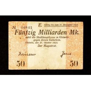 RACCOLTA DI BOLLETTINI Slesiani DEI TEMPI DELL'IPERINFLAZIONE: 50 miliardi di marchi, Gliwice 27.10.1923.