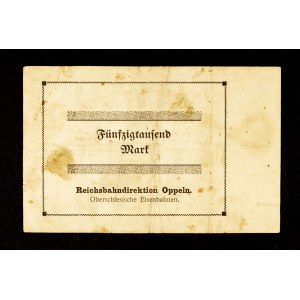 COLLECTION OF SLĄSKIE NOTGELDS FROM THE TIMES OF HIPERINFLATION: Railroad voucher of 50,000 marks, Opole 16.08.1923.