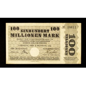 COLLECTION OF SLEPTONIAN NOTGELDS FROM THE TIMES OF HIPERINFLATION: 100 million marks, Legnica 6.10.1923.