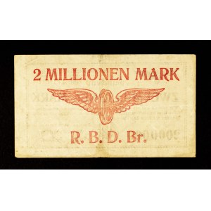KOLEKCJA ŚLĄSKICH NOTGELDÓW Z CZASÓW HIPERINFLACJI: Bon kolejowy 2 miliony marek, Wrocław 15.08.1923.