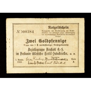 COLLECTION OF Silesian NOTGELDS FROM THE TIMES OF HIPERINFLATION: Textile industry voucher, 2 zlote fenges, Prudnik 1.11.1923.