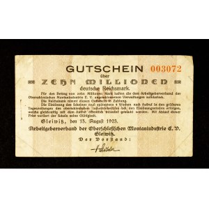 A COLLECTION OF SINGAPORE NOTGELDS FROM THE TIMES OF HIPERINFLATION: 10 million German marks, Gliwice 15.08.1923.