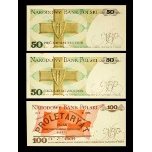Poland, PRL, set of 2 x 50 zloty 1.12.1988, HC series and 100 zloty 1.06.86, RY series.