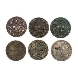 Kingdom of Poland, set of coins from 1837-1840