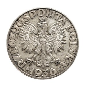 Polen, Zweite Polnische Republik, 5 Zloty 1936, Segelschiff, Warschau
