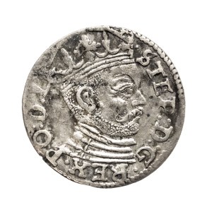 Poland, Stefan Batory, trojak from 1585, Riga—small head, without a shoulder piece