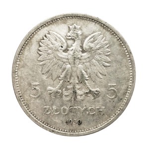 Polen, Zweite Republik, 5 Złoty 1930, Fahne, flacher Stempel, Warschau (1)