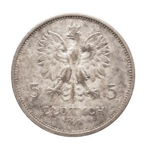 Polsko, Druhá polská republika, 5 zlotých 1930, Prapor, ploché razítko, Varšava (2)