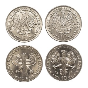 Poľsko, Poľská ľudová republika, sada 4 mincí v hodnote 10 zlotých z rokov 1964–1965 (Kazimír Veľký, Sigismundov stĺp, Nike) [3]