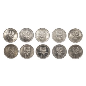 Poland, People's Republic of Poland, set of 10 10 zlotych coins, 1975–1984 (Mickiewicz, Prus) [1]