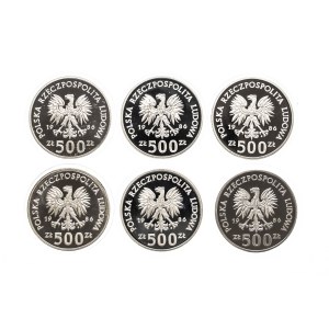 Poland, People's Republic of Poland, set: 500 zlotych, 1986, 13th FIFA World Cup – Mexico '86 – 6 pieces