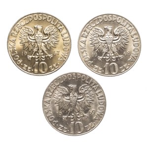 Poland, People's Republic of Poland, set: 10 zlotych, 1967, 1968, 1969, Copernicus – mint set