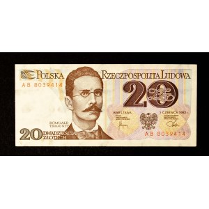 Polska, PRL, 20 złotych 01.06.1982, seria AB.